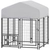Welded Wire Outdoor Dog Kennel with 360�� Rotating & 4 Levels Adjustable Bowls, Waterproof Cover, 3.9' x 3.9' x 4