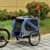 Pet Bike Trailer for Dogs Blue/Grey Cart with Off-Road Wheels 3 Entrances & Mesh Screen for Safe Travel