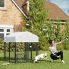 Welded Wire Outdoor Dog Kennel with 360�� Rotating & 4 Levels Adjustable Bowls, Waterproof Cover, 3.9' x 3.9' x 4