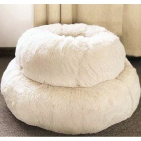 Dog Beds For Small Dogs Round Plush Cat Litter Kennel Pet Nest Mat Puppy Beds (Option: White-70cm)