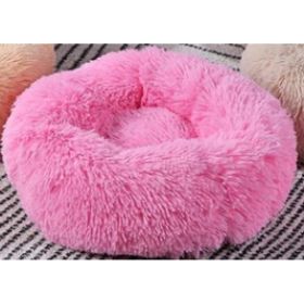 Dog Beds For Small Dogs Round Plush Cat Litter Kennel Pet Nest Mat Puppy Beds (Option: Deep pink-80cm)