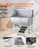 Stainless Steel Dog Washing Station, 62 inch Pet Grooming Tub w/ Ramp, PE Water Filter Board