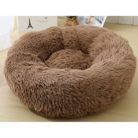 Dog Beds For Small Dogs Round Plush Cat Litter Kennel Pet Nest Mat Puppy Beds (Option: Light coffee-80cm)